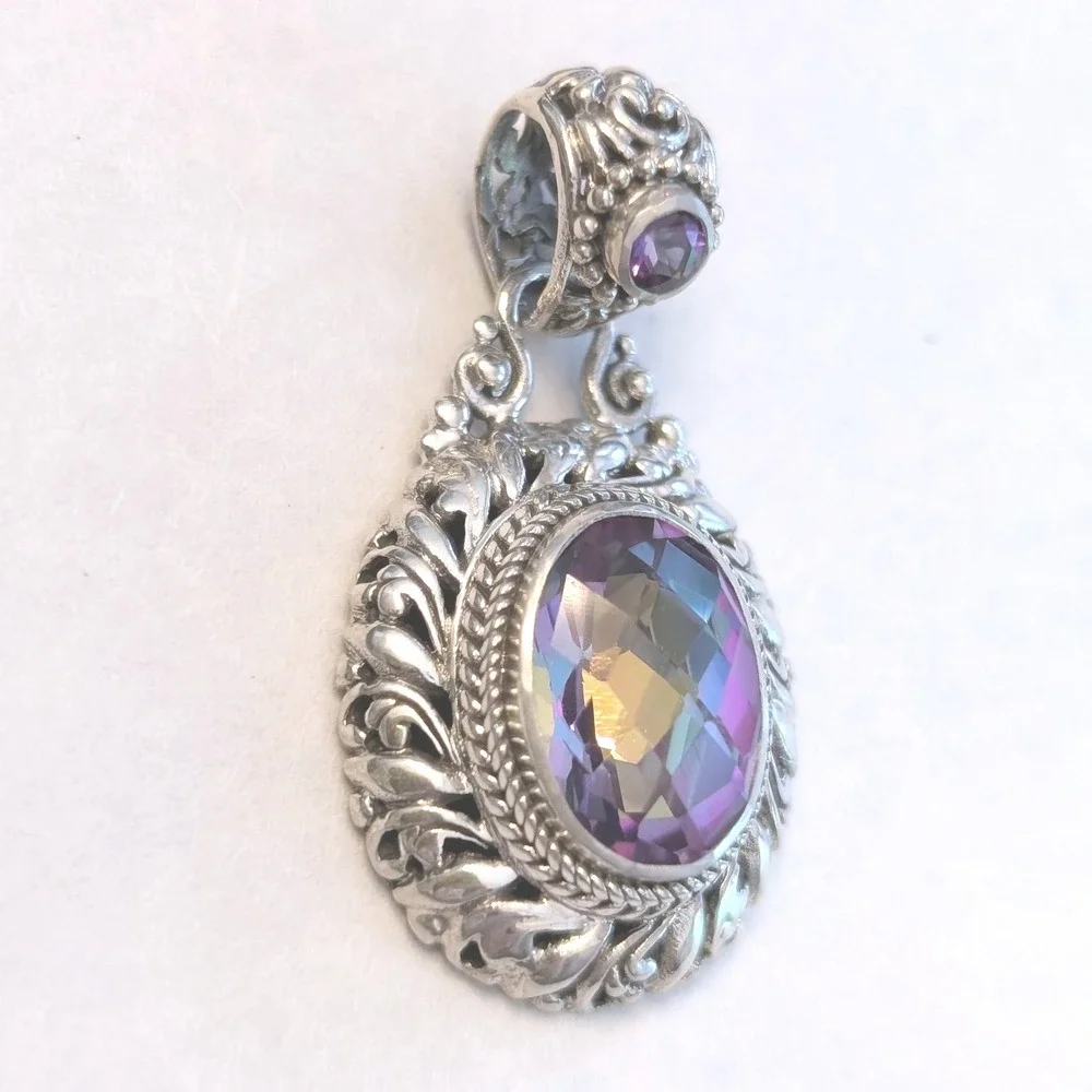 Sarda Bluejay Jazz Mystic Quartz Brazilian Amethyst Sterling Silver Pendant